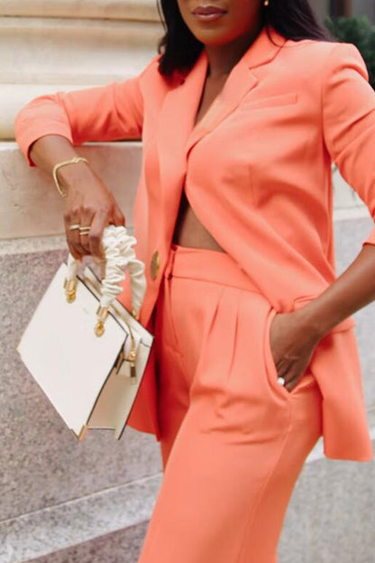 Commuting Orange Blazer & Wide-leg Pants Set