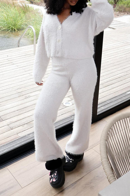 Casual Furry Mohair Sweater & Pants Set