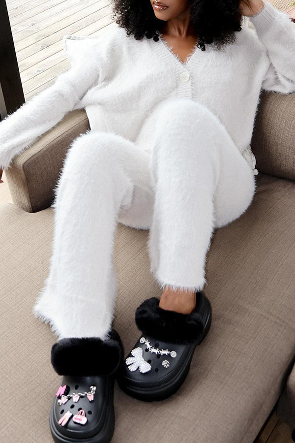 Casual Furry Mohair Sweater & Pants Set