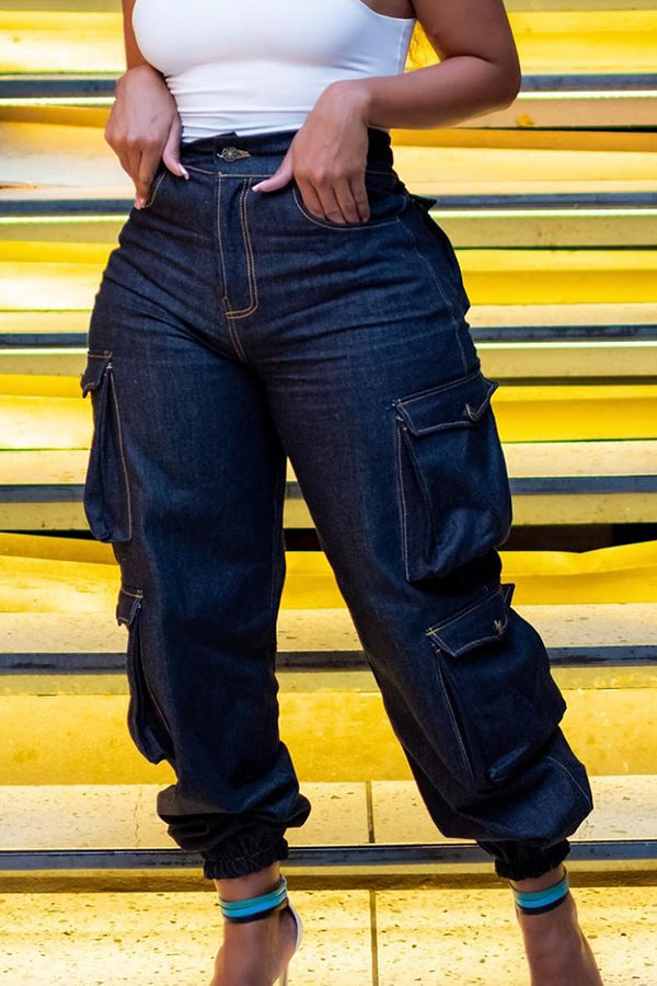 Street Solid Flap Pocket Jeans