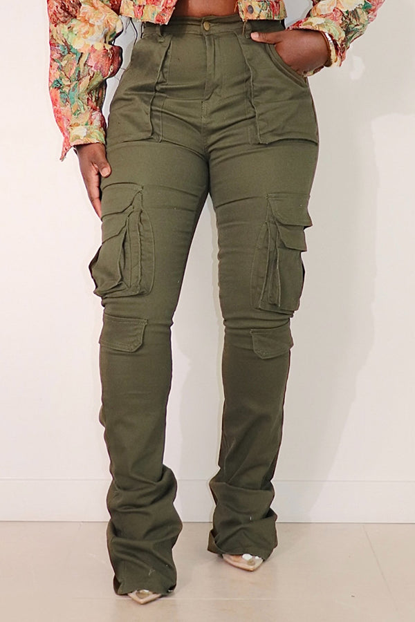 Stylish Solid Cotton Stacked Pants