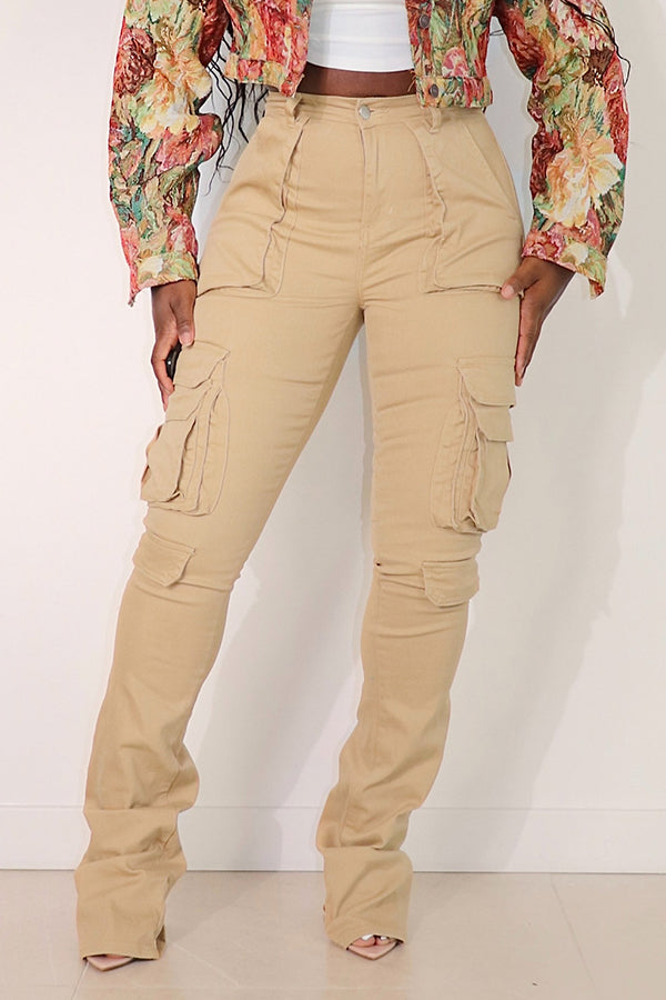 Stylish Solid Cotton Stacked Pants