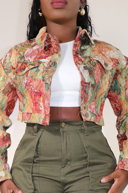 Vintage Floral Jacquard Cropped Jacket