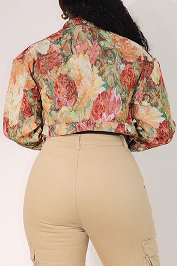 Vintage Floral Jacquard Cropped Jacket