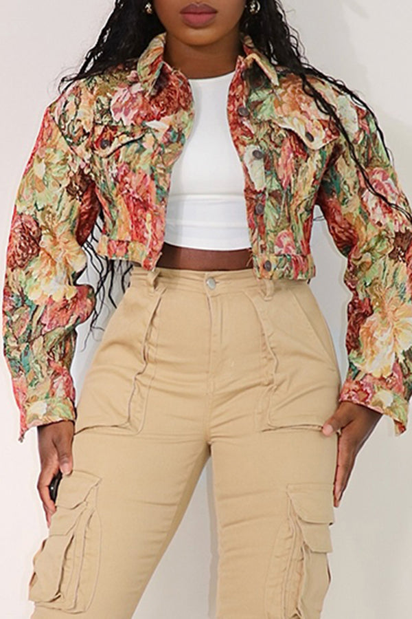 Vintage Floral Jacquard Cropped Jacket