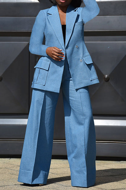 Elegant Lapel & Wide-legs Pants Set