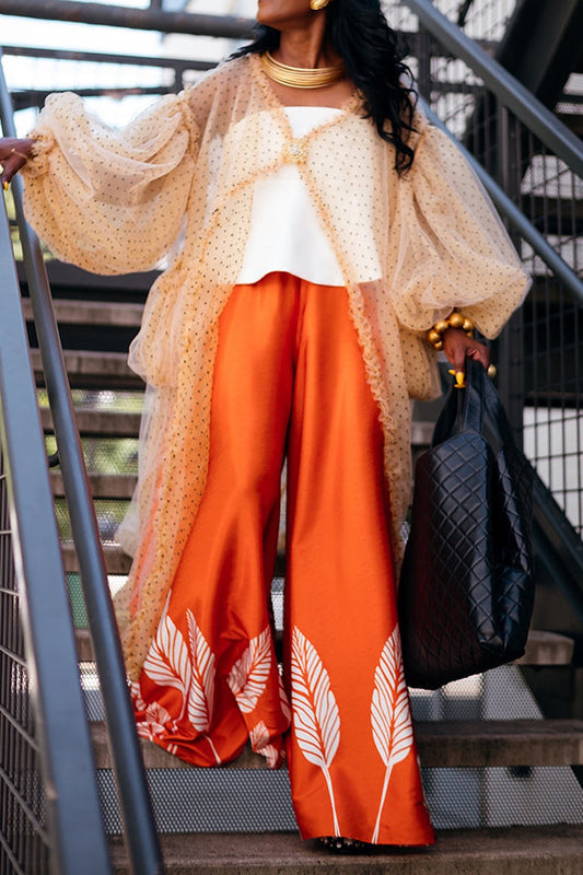 Vacation Tulle Lantern Sleeve Kimono