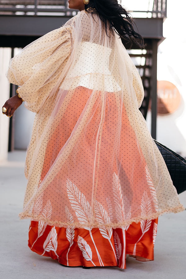 Vacation Tulle Lantern Sleeve Kimono