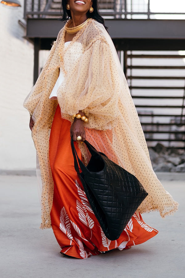 Vacation Tulle Lantern Sleeve Kimono