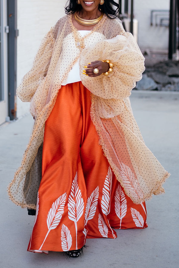 Vacation Tulle Lantern Sleeve Kimono