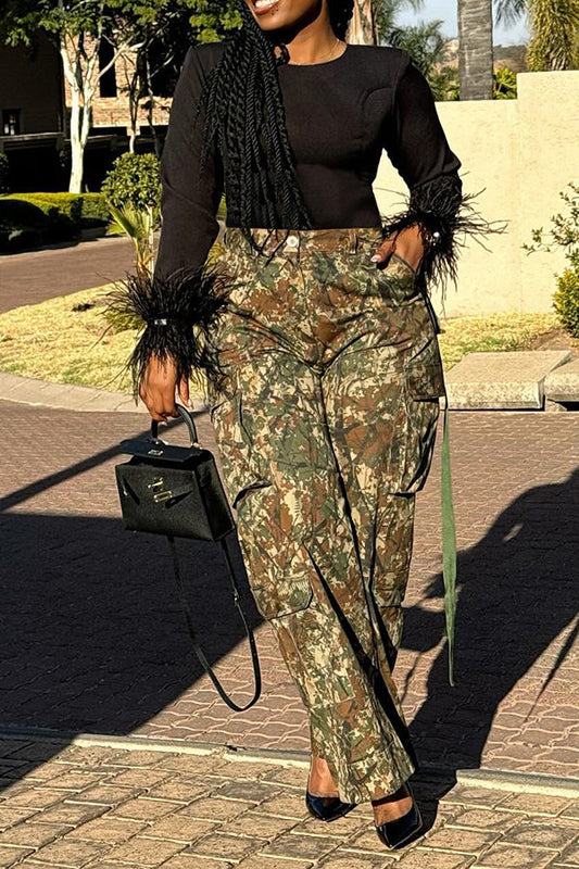 Street Style High-waisted Camo Pants