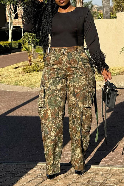 Street Style High-waisted Camo Pants