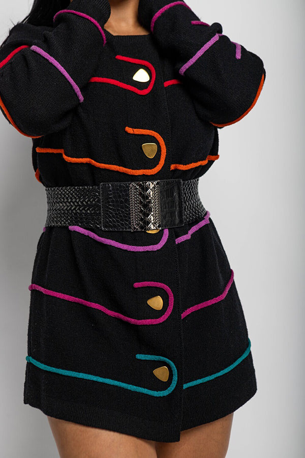 Elegant Colorful Crochet Waist-tied Dress