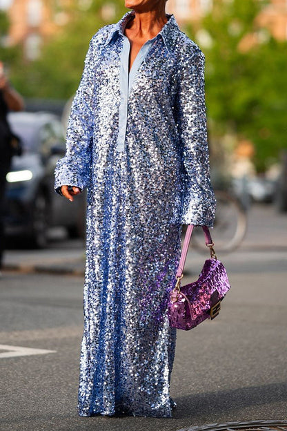 Elegant Sequin Long Sleeve Dress