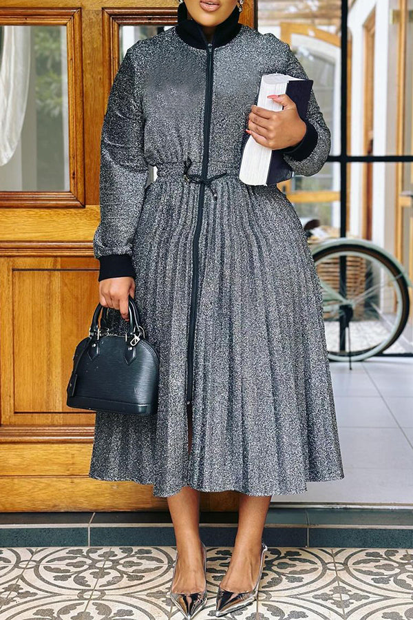 Stylish Zippered Waist Cinch Long Sleeve Dress