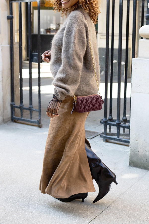 Elegant Mohair Sweater & Suede Skirt Set