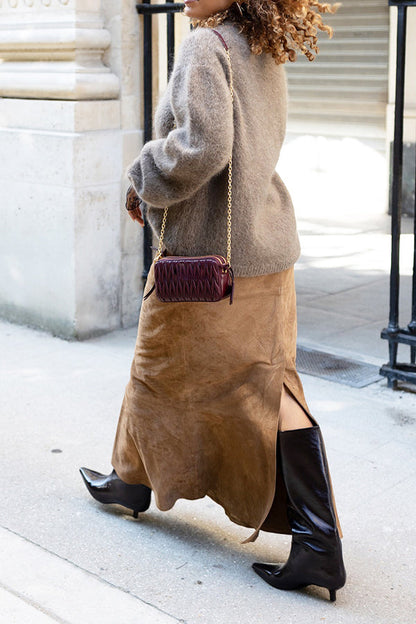 Elegant Mohair Sweater & Suede Skirt Set