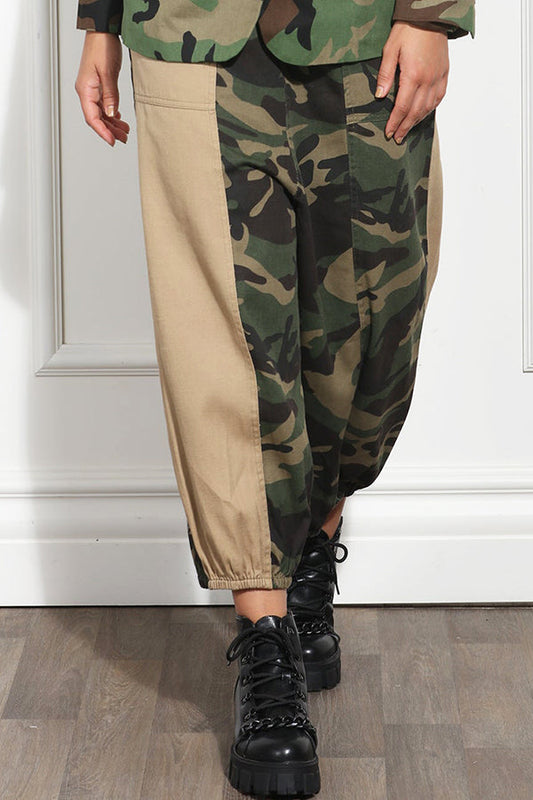 Two Tone Camouflage Patchwork High Waist Pants