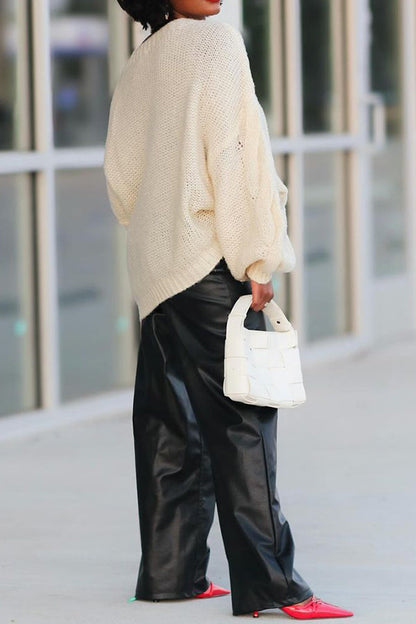 Stylish Cold Shoulder Textured Long Sleeve Sweater