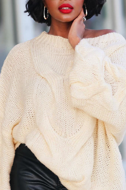 Stylish Cold Shoulder Textured Long Sleeve Sweater