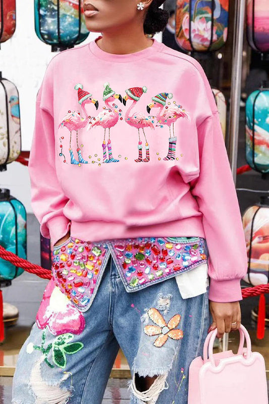 Langärmliges Sweatshirt mit weihnachtlichem Flamingo-Print