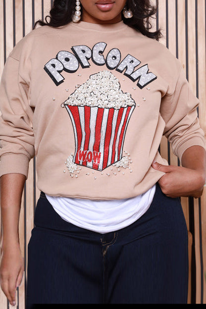 Casual Printed Round Neck Fleece Sweatshirt