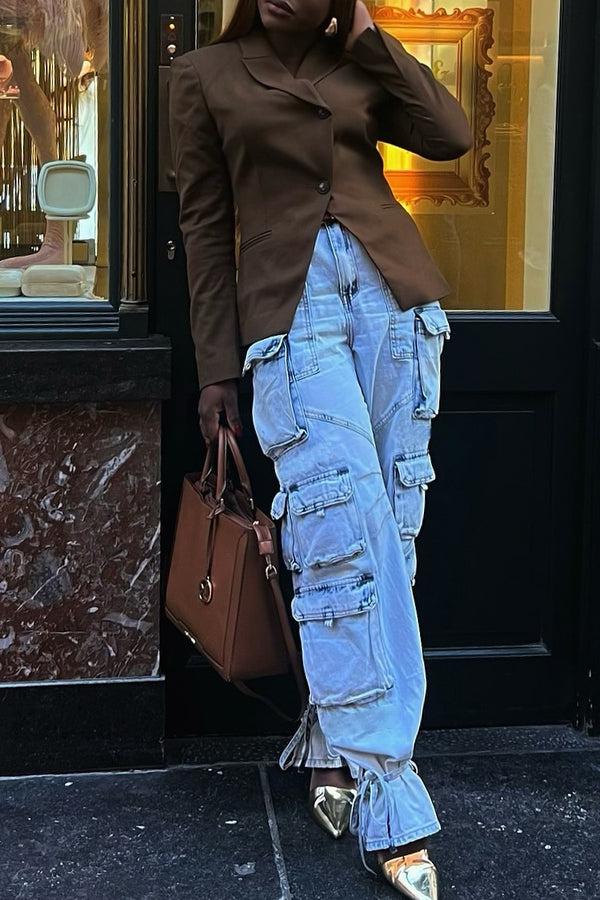 Streetstyle-Arbeitsjeans mit mehreren Taschen und Kordelzug