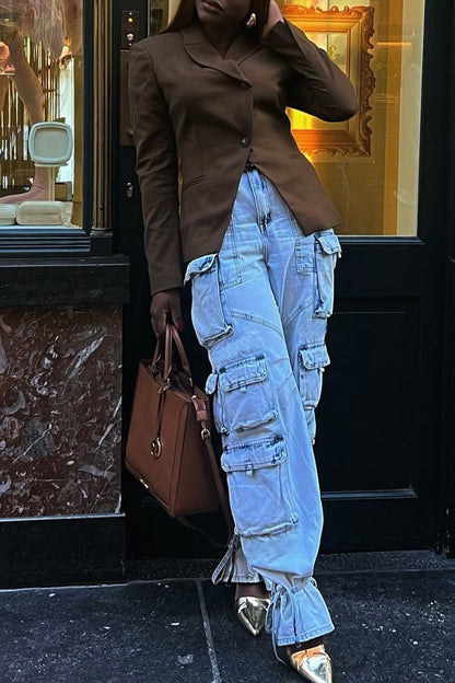 Streetstyle-Arbeitsjeans mit mehreren Taschen und Kordelzug