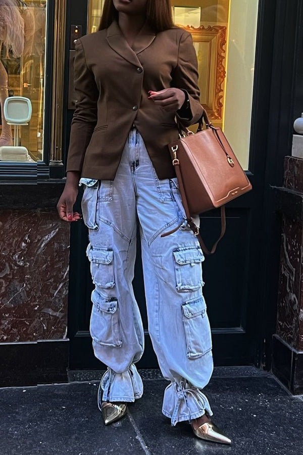 Streetstyle-Arbeitsjeans mit mehreren Taschen und Kordelzug