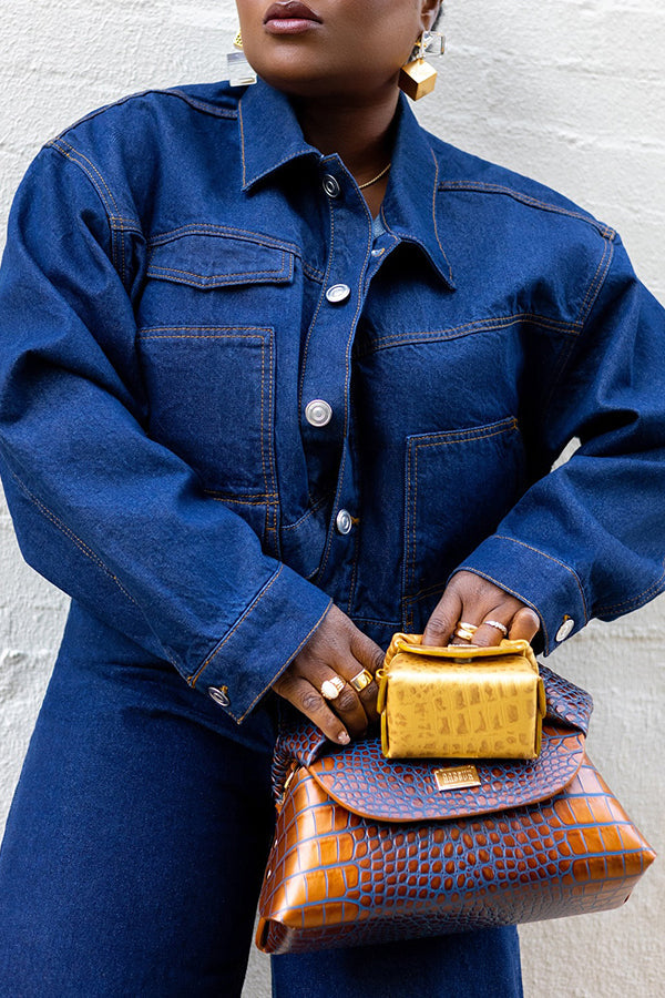 Retro Denim Jacket & Wide Leg Pants Set