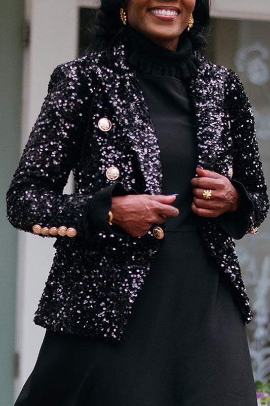 Stylish Sequin Long Sleeve Blazer