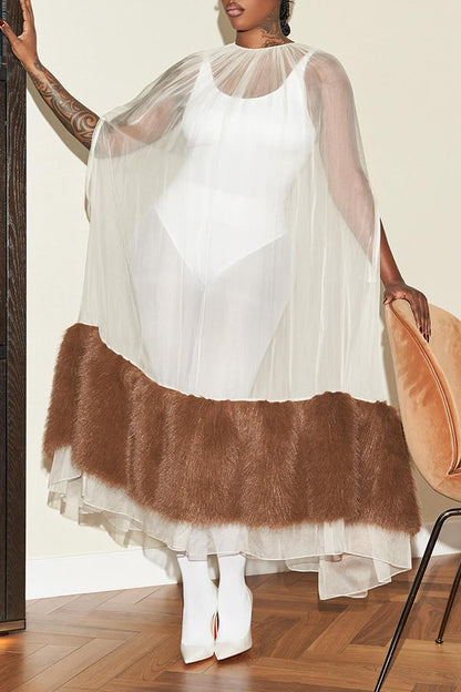 Stylish Base Layer Tulle and Plush Panneled Dress