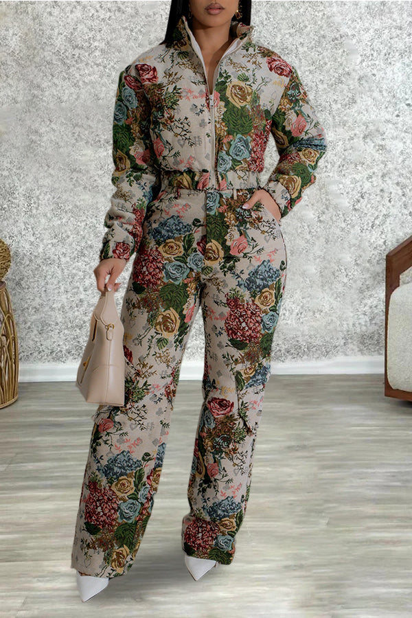 Stylish Rose Print Top & Pants Set