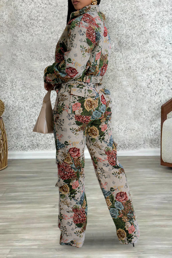 Stylish Rose Print Top & Pants Set