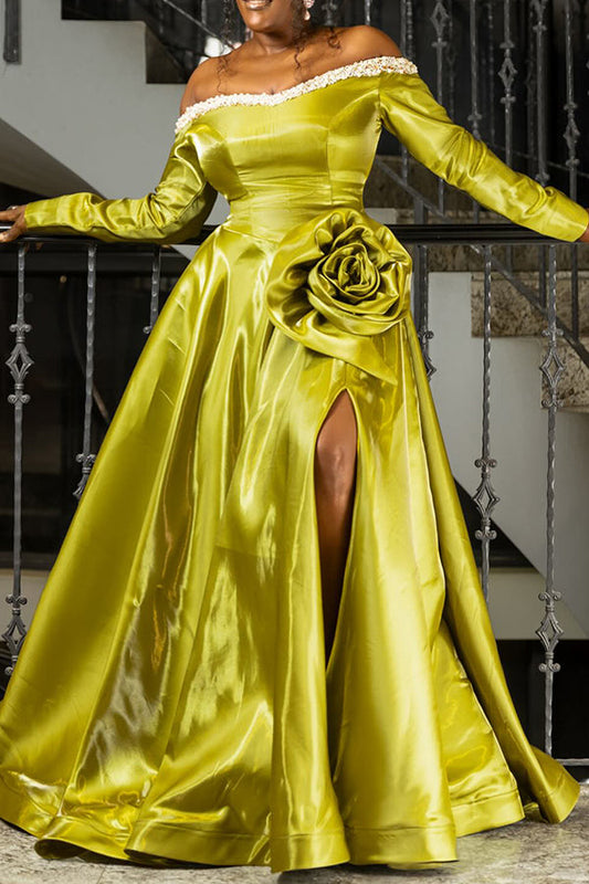 Elegantes schulterfreies A-Linien-Kleid mit 3D-Rosen