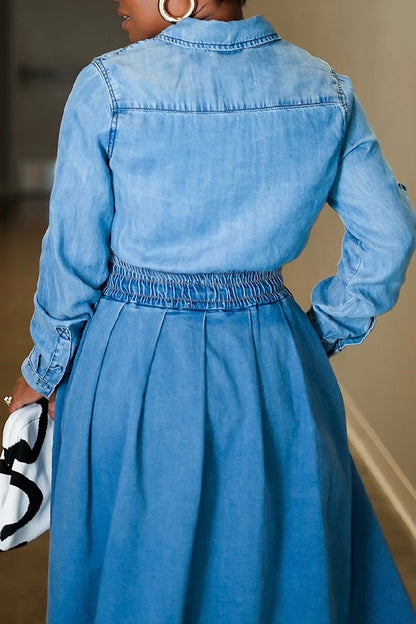 Casual Denim Short Jacket & Skirt Set