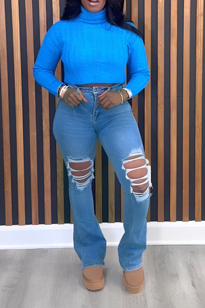 Fashionable Ripped Flared Denim Jeans