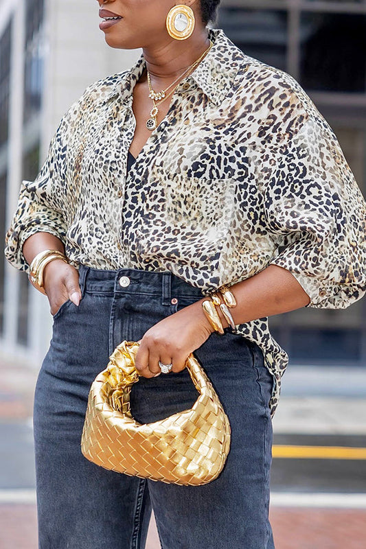 Fashion Leopard Print Three-Quarter Sleeve Shirt