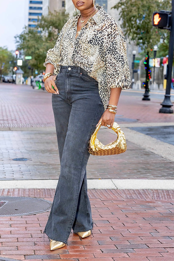 Fashion Leopard Print Three-Quarter Sleeve Shirt