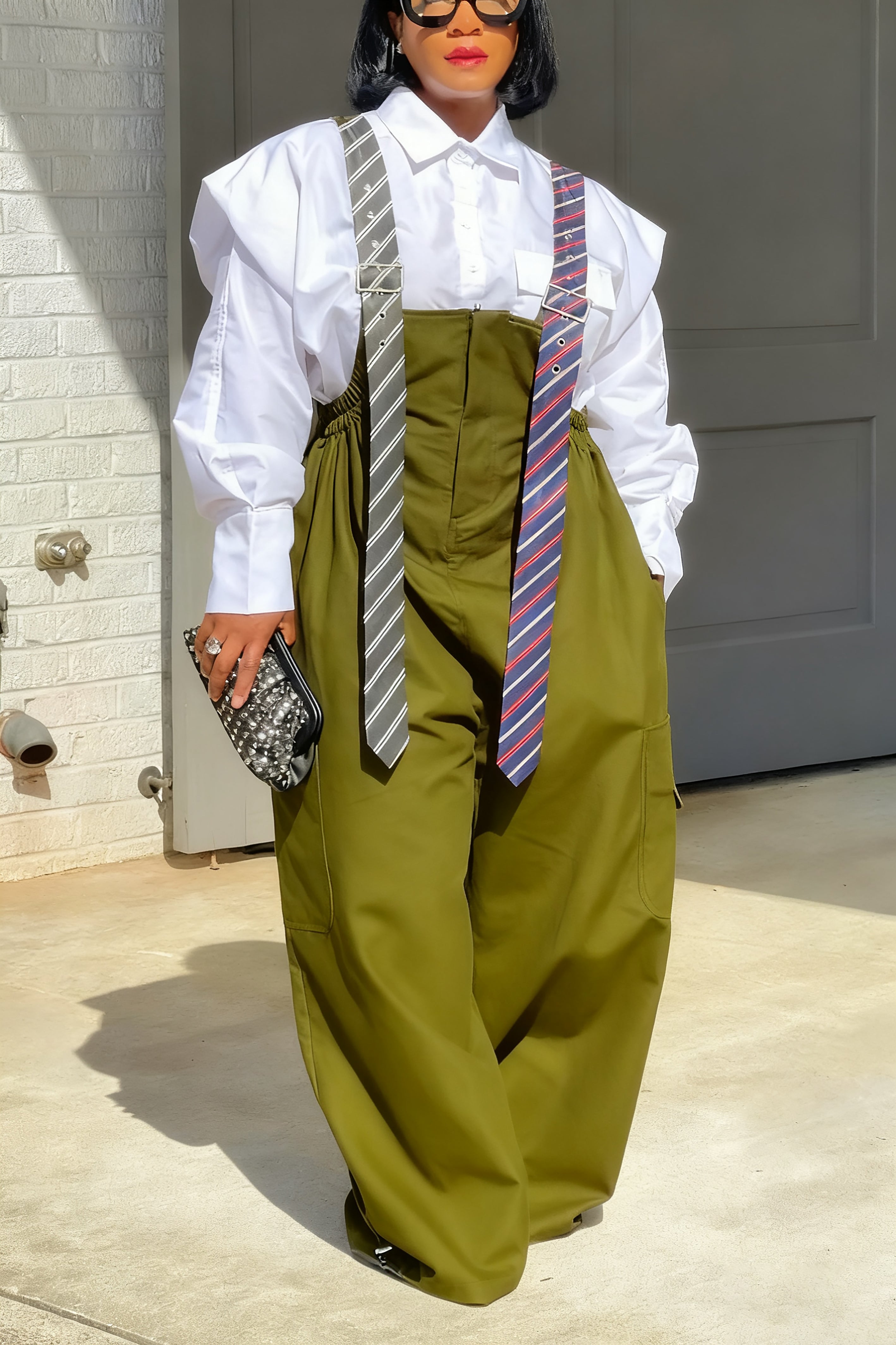 Executive Long Tie Style Denim Jumpsuit & Shirt Set