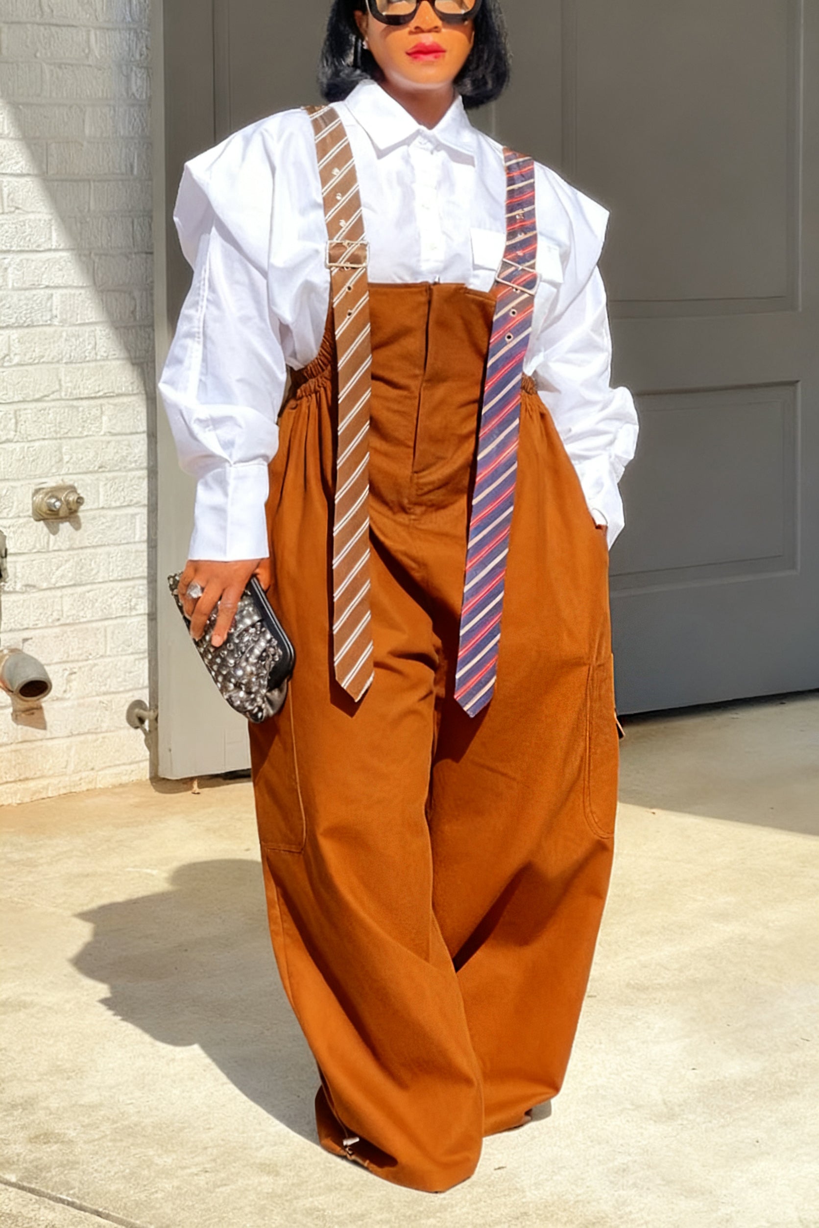 Executive Long Tie Style Denim Jumpsuit & Shirt Set