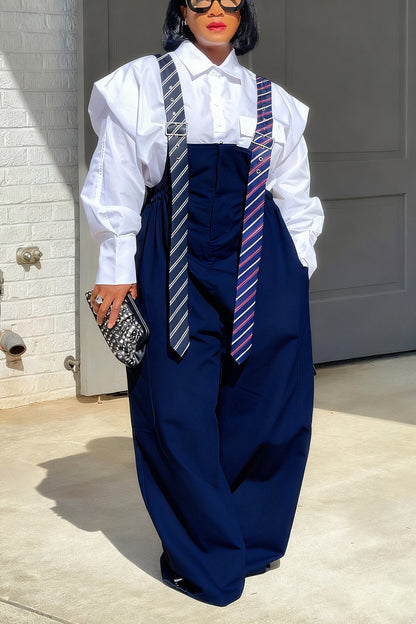 Executive Long Tie Style Denim Jumpsuit & Shirt Set