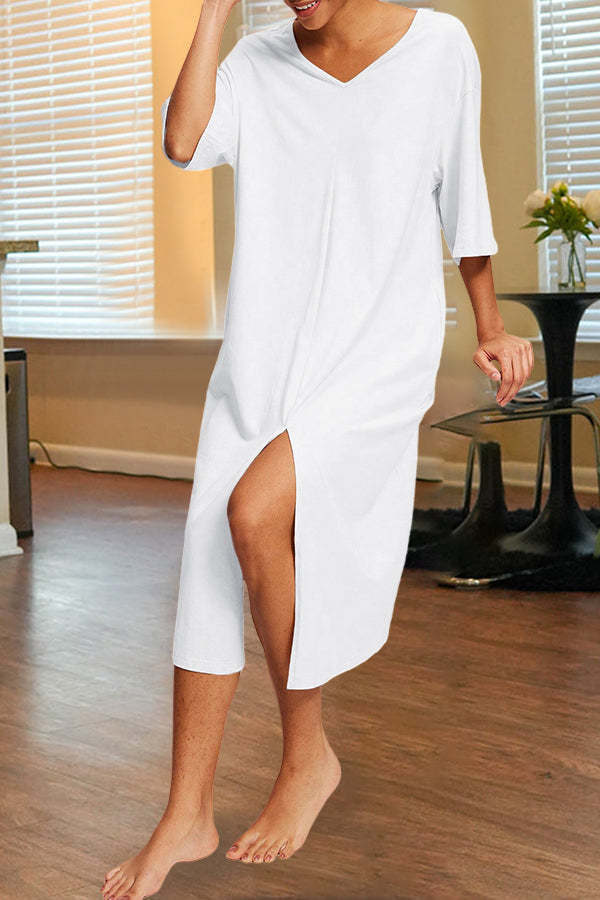 Casual V-Neck Half Sleeve Solid Dress