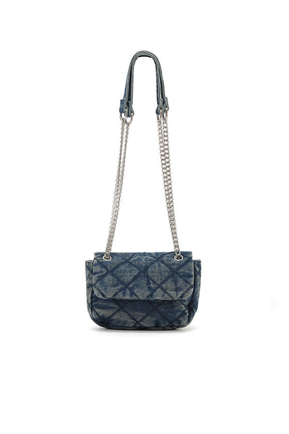 Denim-Tasche im Chanel-Stil mit Diamantkette