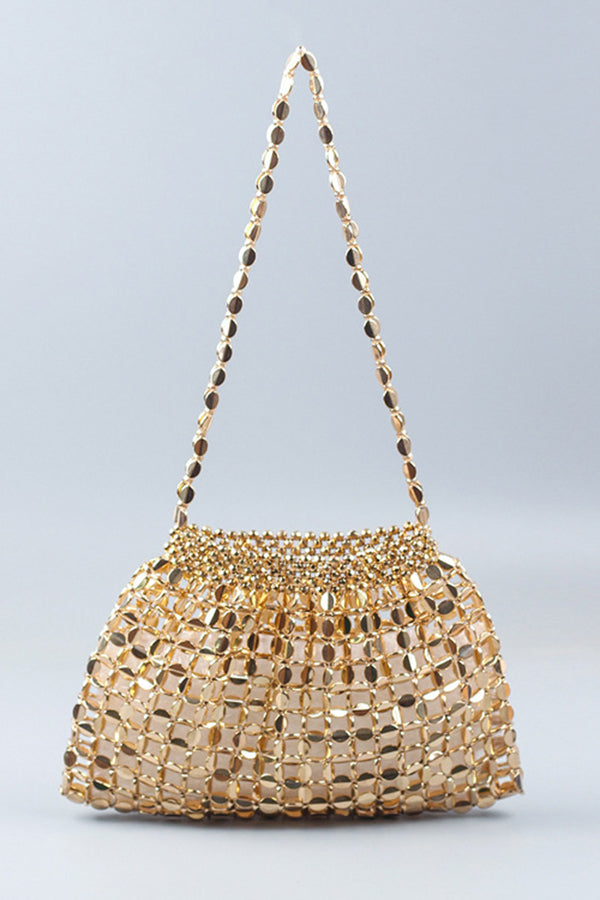 Stylish Gorgeous Beaded Woven Handbag Gold ONE-SIZE