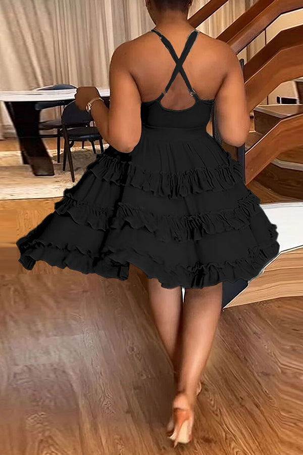 Stylish Frill Trim Layered Ruffle Mini Dress