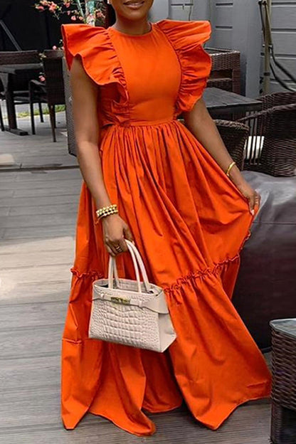 Gorgeous Flutter Sleeve Ruffle Hem Maxi Dress