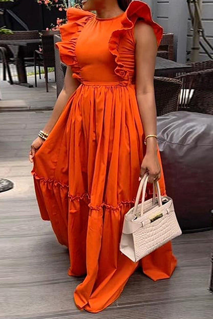 Gorgeous Flutter Sleeve Ruffle Hem Maxi Dress