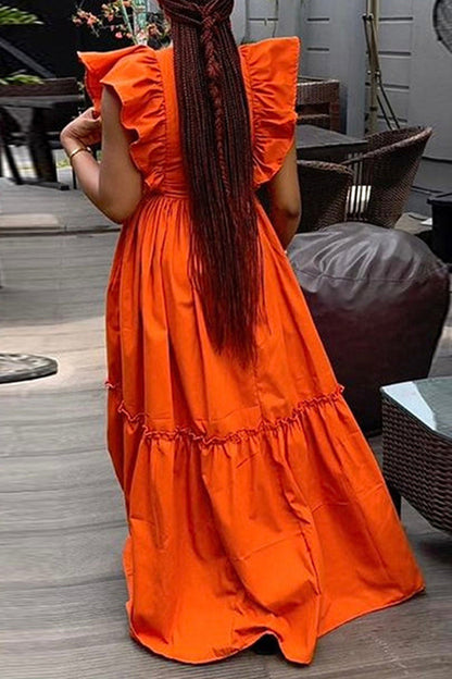 Gorgeous Flutter Sleeve Ruffle Hem Maxi Dress