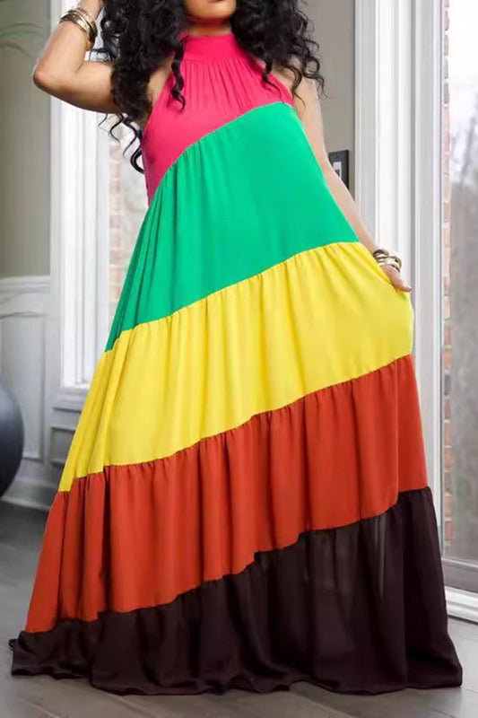 Casual Striped Halter Maxi Dress Multicolor